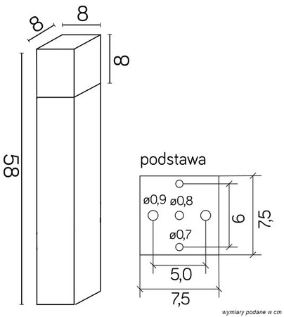 Lampa Ogrodowa Zewnętrzna Stojąca SŁUPEK Cube CB-580 BL E27 58cm Su-Ma