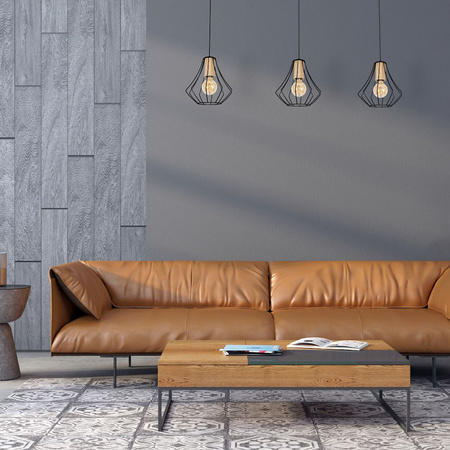 Lampa wisząca sufitowa WILL 3x E27 LOFT Czarna Metal + drewno Milagro