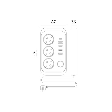 Przedłużacz KOBI LINEA PRO 3x230V 5m Uziemienie Wyłącznik 5xUSB Biały
