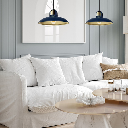 Lampa Wisząca Sufitowa FELIX Granatowa Niebieska Złota 2xE27 Milagro