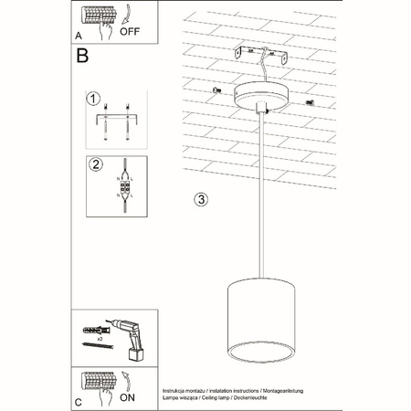 Lampa Sufitowa Wisząca Zwis GU10 Cylindryczna Szara Nowoczesna Orbis Sollux