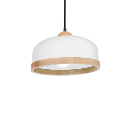 Lampa wisząca STUDIO 1xE27 Klasyczny Klosz Drewniane Wykończenie Biała MLP8848 Milagro Metal + Drewno