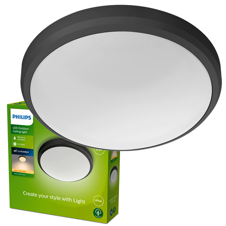 Lampa Ogrodowa Plafon LED 6W 600lm 2700K IP54 Wodoodporna Czarna Doris Philips