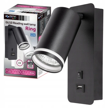 Lampa ścienna Kinkiet GU10 RING z USB i włącznikiem czarny