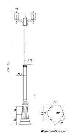 Lampa Ogrodowa Zewnętrzna Słupek LATARNIA E27 Wenecja OGMWN 2 KW 180-280cm czarny Su-Ma
