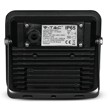 Naświetlacz LED 20W CCT + RGB BLUETOOTH Czarny VT-5020 V-TAC