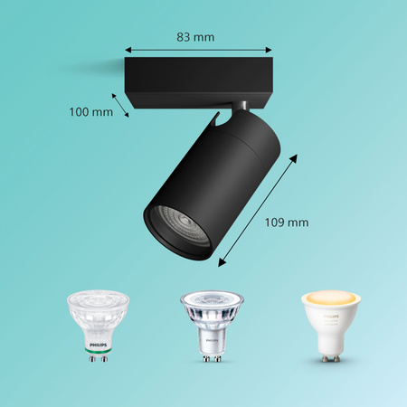 Lampa Ścienna Kinkiet GU10 IP44 Czarna Kosipo Philips