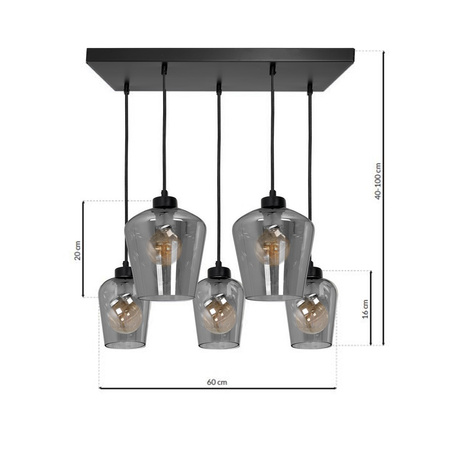 Lampa wisząca SANTIAGO 5xE27 Klosz Przydymione Szkło MLP6616 Metal + Szkło