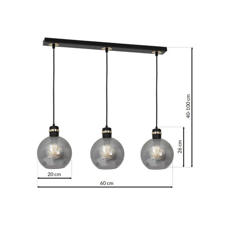Lampa wisząca OMEGA 3xE27 Przydymione Szkło Kula MLP6531 Milagro Metal + Szkło