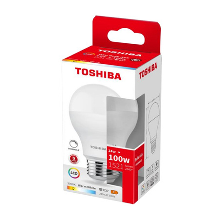 Żarówka LED E27 A65 14W = 100W 1521lm 3000K Ciepła TOSHIBA Ściemnialna
