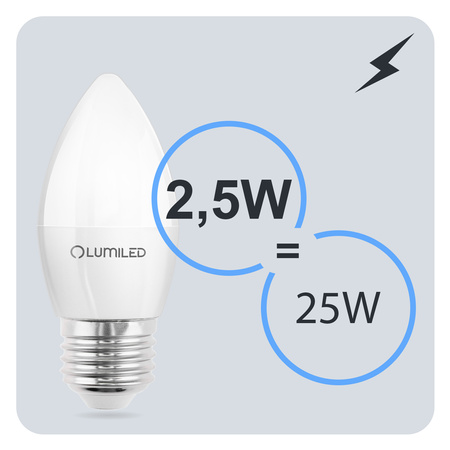 6x Żarówka LED E27 Świeczka B35 2,5W = 25W 249lm 3000K Ciepła 180° LUMILED