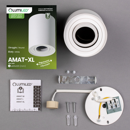 Oprawa Natynkowa HALOGENOWA Spot Tuba Ruchoma GU10 Okrągła Biała 125mm AMAT-XL LUMILED