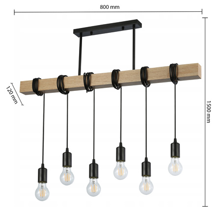 Lampa Sufitowa Oprawa Wisząca 6x E27 Czarna Brązowa Nido Masterled