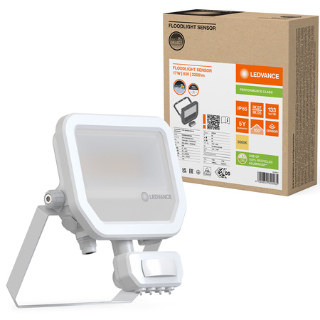 Naświetlacz LED Reflektor Zewnętrzny Lampa 17W 2200lm 3000K IP65 Biały Z Czujnikiem Ruchu i Zmierzchu Floodlight Ledvance