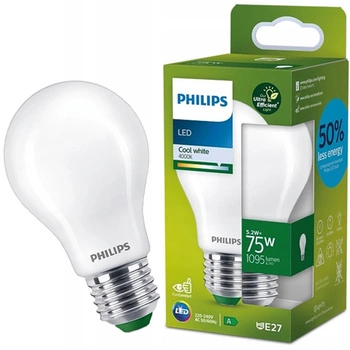 Żarówka LED E27 A60 210.6lm/W 5.2W = 75W 1095lm 4000K Neutralna Filament Mleczna PHILIPS Ultra Efficient