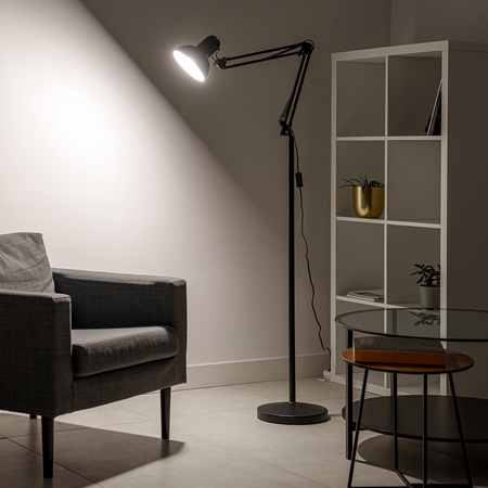 Lampa Stojąca Podłogowa Stołowa LED E27 Czarna z Regulacją Wysokości Belsa Lumiled