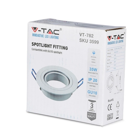 Oprawa Sufitowa Podtynkowa Oczko GU10 Okrągła Biała VT-782 V-TAC