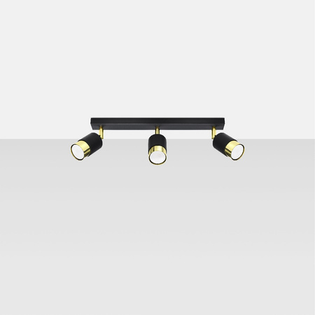 Lampa Sufitowa Oprawa Natynkowa SPOT TUBA Reflektor 3x GU10 Ruchoma Tubularna Czarna Złota Nowoczesna Nero Sollux