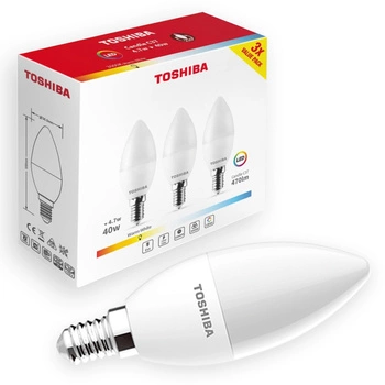 3PAK Żarówka LED E14 C37 4.7W = 40W 806lm 3000K Ciepła 220° Mleczna TOSHIBA