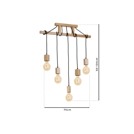 Lampa wisząca JACK 5xE27 Naturalne Drewno Minimalistyczny Wygląd MLP583 Milagro Drewno