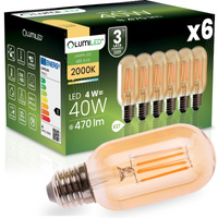 6x Żarówka LED E27 T45 4W = 40W 470LM 2000K Ciepła 360° Filament Amber LUMILED