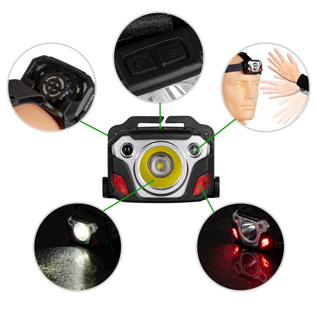 Latarka Czołowa LED Akumulatorowa 1200 lm SST40 + Sensor Ruchu IP44 6 Trybów Pracy VA0103 Vayox