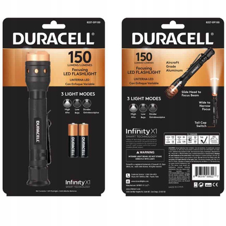 Latarka Aluminiowa LED Ręczna Taktyczna Bateryjna 2xAAA 150lm 3 Tryby DURACELL