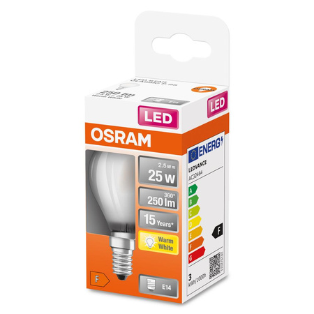 Żarówka LED P45 Kulka E14 2.5W = 25W 250lm 2700K Ciepła 300° Retrofit Filament CLASSIC Osram