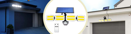 Naświetlacz solarny lampa 4x COB LED 20W 800lm Zimna czujnik ruchu IP65 + Pilot