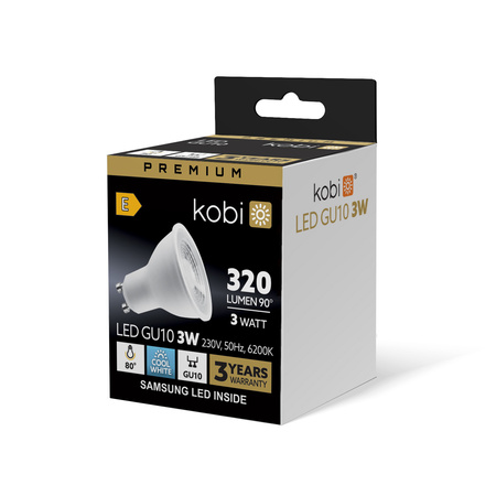 Żarówka LED GU10 Reflektor 3W 270lm 6200K Zimna 80° Premium Kobi