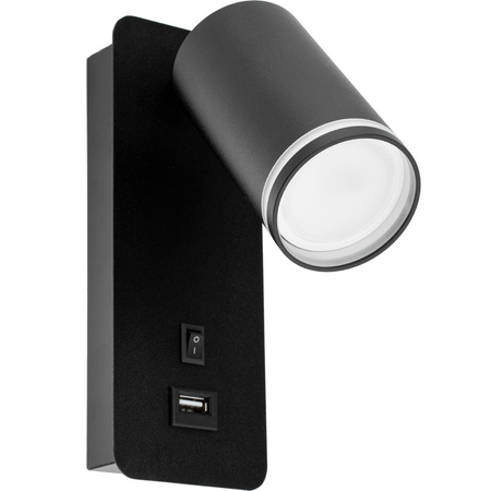 Lampa ścienna Kinkiet GU10 RING z USB i włącznikiem czarny