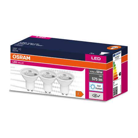 3PAK Żarówka LED GU10 6,9W = 50W 575lm 6500K Zimna 120° OSRAM Value