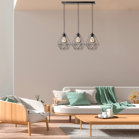 Lampa wisząca BASKET 3xE27 Geometryczny Kształt Loft Czarna Koszyk Diament MLP7215 Metal