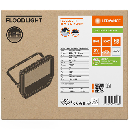 Naświetlacz LED Reflektor Zewnętrzny Lampa 41W 6000lm 4000K IP66 Czarny Floodlight Ledvance