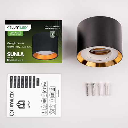 Oprawa HALOGENOWA Natynkowa SUNLA Tuba Gx53 LED Spot Kinkiet Sufitowa Walec Czarno - Złoty LUMILED