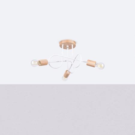 Lampa Sufitowa Oprawa Natynkowa Wisząca Zwis 3x E27 Żyrandol Nieregularna Naturalne Drewno Minimalistyczna Ember Sollux