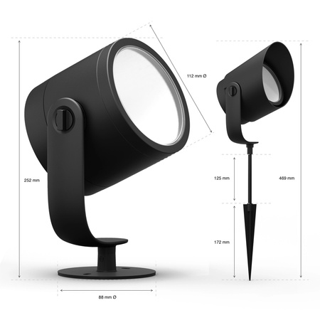 Reflektor Ogrodowy Wbijany LED 15.2W 1060lm IP65 White and Color Ambiance RGB + TW Czarna Inteligentna SMART Zigbee Bluetooth Lily XL Philips HUE