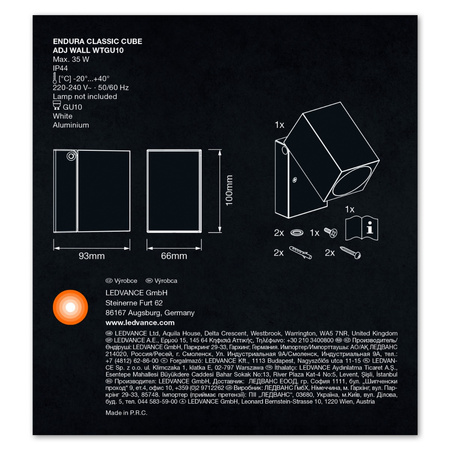 Lampa Ogrodowa Zewnętrzna Kinkiet Elewacyjny LED GU10 IP44 IK04 Biały Endura Ledvance