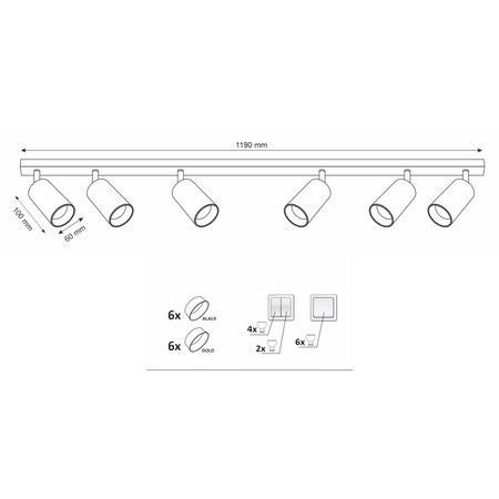 Lampa Listwa Oprawa Sufitowo-Ścienna LED 6 x GU10 MARIBEL Czarny GOLDLUX (Polux)