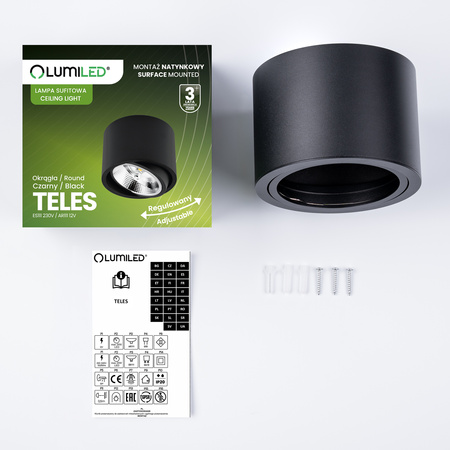 Oprawa Natynkowa HALOGENOWA SPOT TUBA Ruchoma GU10 ES111 Okrągła Czarna 100mm TELES LUMILED