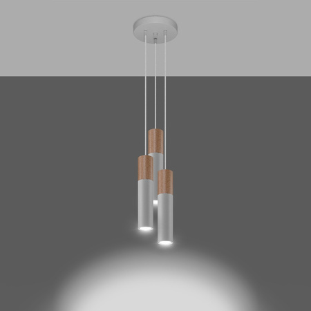 Lampa Sufitowa Wisząca Zwis 3x GU10 Tubularna Naturalne Drewno Nowoczesna Pablo Sollux