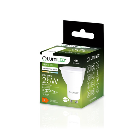 Zestaw 10x Żarówka LED GU10 3W = 25W 270lm 4000K Neutralna 120° LUMILED