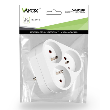 Rozgałęźnik Sieciowy Elektryczny 3x 2P+0 Złodziejka 3 Gniazdka Z Uziemieniem VAYOX