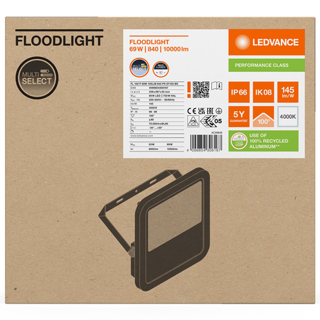 Naświetlacz LED Reflektor Zewnętrzny Lampa 69W 10000lm 4000K IP66 Czarny Floodlight Ledvance