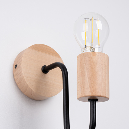 Lampa Ścienna Kinkiet 1x E27 Naturalne Drewno Czarna Timbo Peach Puff SL.1668 Sollux