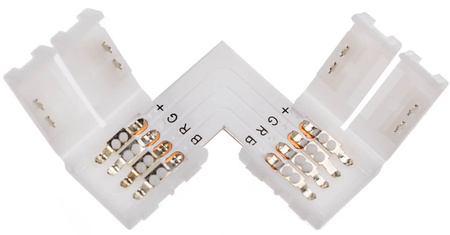 Złączka do taśmy LED 4PIN RGB 2-stronna zatrzask kątowy typu L 10mm