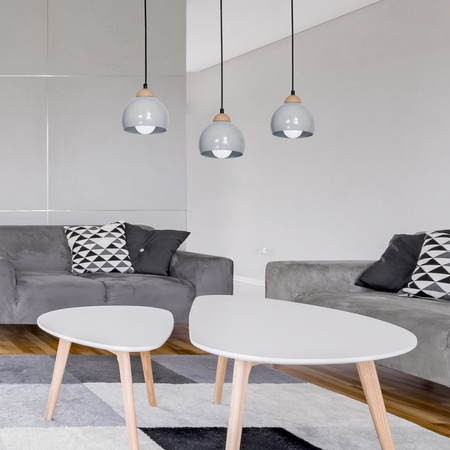 Lampa wisząca w stylu skandynawskim sufitowa szara MiLAGRO DAMA 3x E27 Drewno + metal