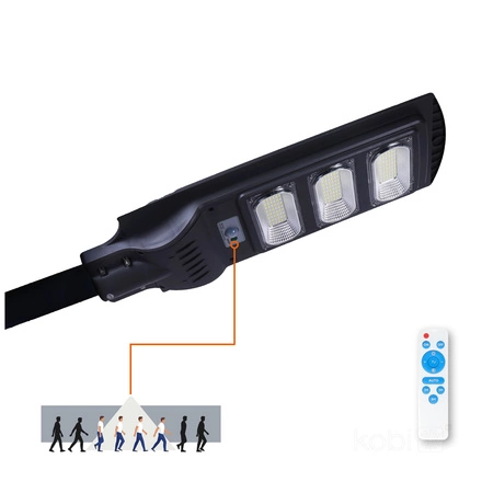 Lampa Uliczna Solarna LED Przemysłowa Oprawa Drogowa 8W 850lm 6500K Zimna z Czujnikiem Ruchu i Zmierzchu IP54 Czarna Urbi Kobi