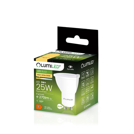 Zestaw 10x Żarówka LED GU10 3W = 20W 270lm 3000K Ciepła 120° LUMILED