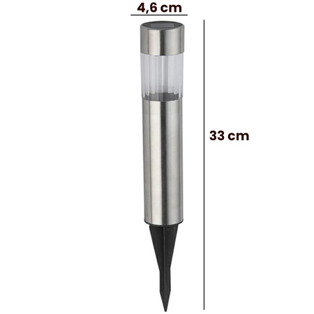 Lampa Ogrodowa LED Solarna Wbijana TUBA stal nierdzewna 6500K 33 cm